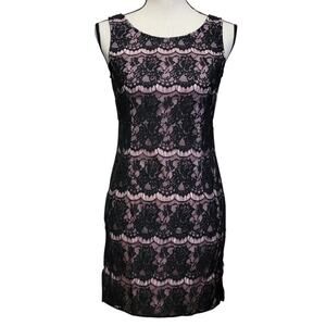 Forever 21 Black Pink Lace Dress Womens Sz S Mini Sheath Sleeveless‎ Date Event